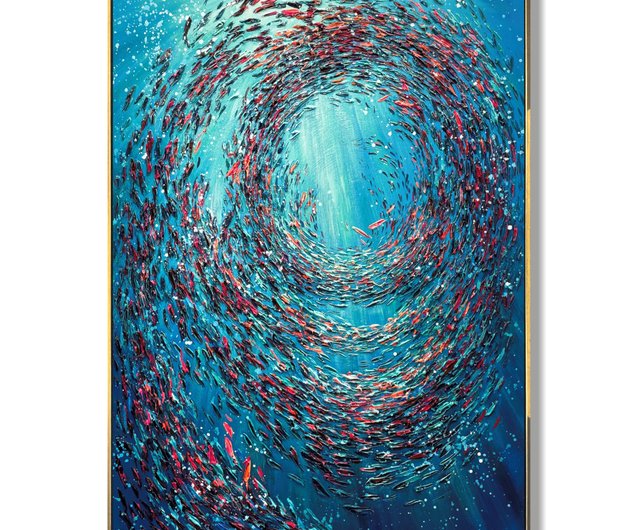 キャンバスに描かれた大きな抽象的な魚の絵 カラフルな水の動物の絵