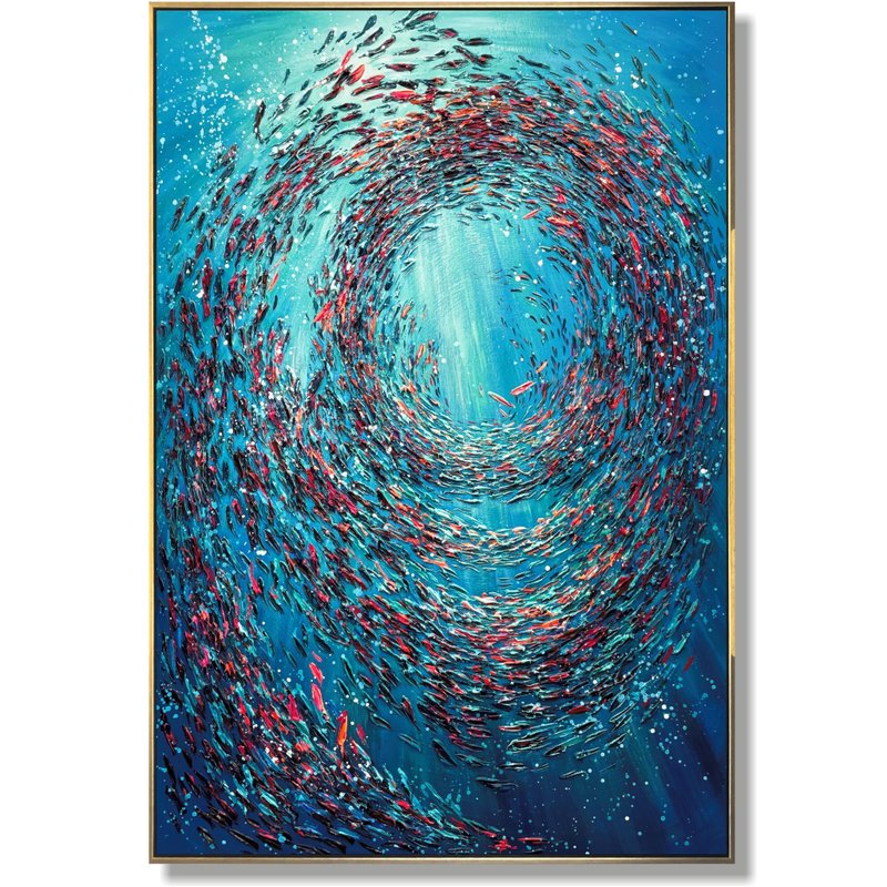 Large Abstract Fish Paintings On Canvas Colorful Water Animals Painting - 壁貼/牆壁裝飾 - 壓克力 藍色