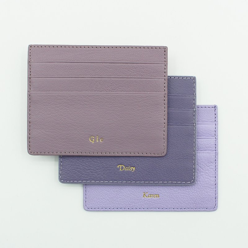 Customized Gift Italian Leather Lavender Pink Purple Card Holder Wallet Small Wallet Card Holder Card Holder - กระเป๋าสตางค์ - หนังแท้ สีม่วง