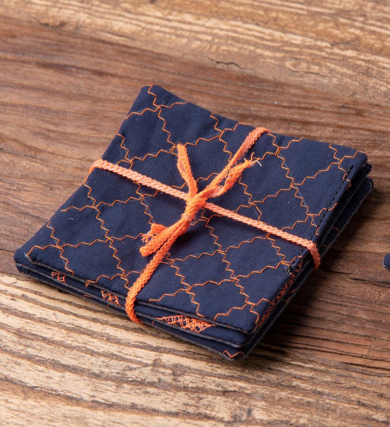 REHOWデザイナーコースター_ピュアリーハンドメイド限定品（グレー/ブルー）4点セット - コースター - コットン・麻 