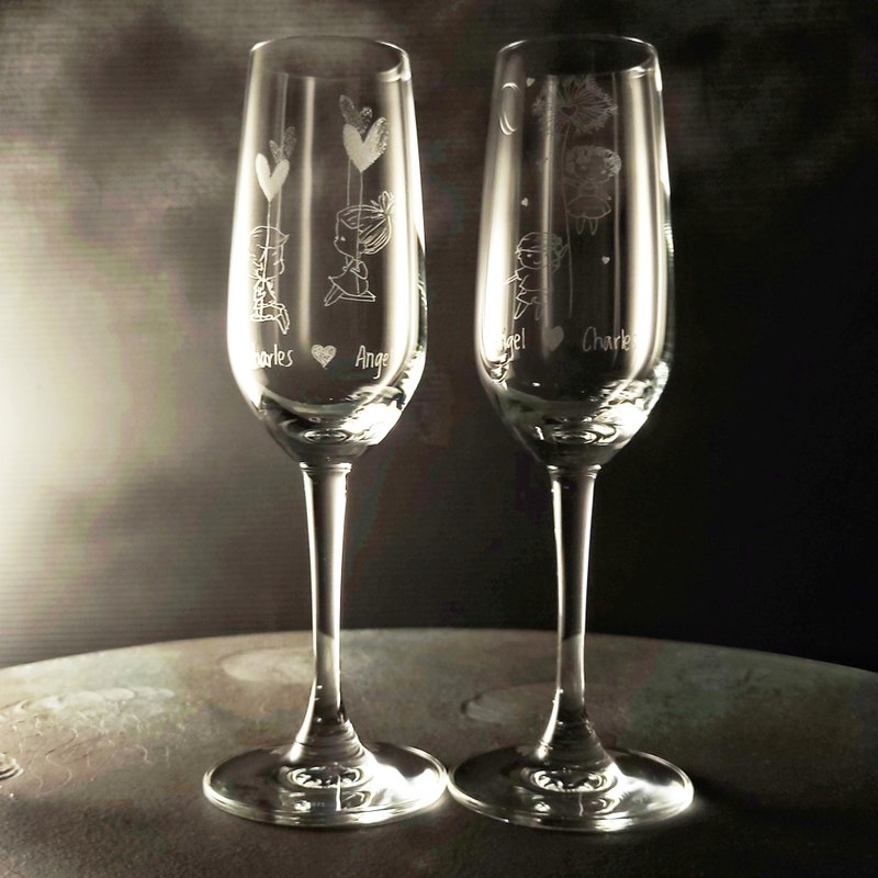 [Customized Celebration Cups] Muse’s Divine Comedy – Sparkling wine glasses with hand-carved pictures/free engravings - Bar Glasses & Drinkware - Glass Transparent