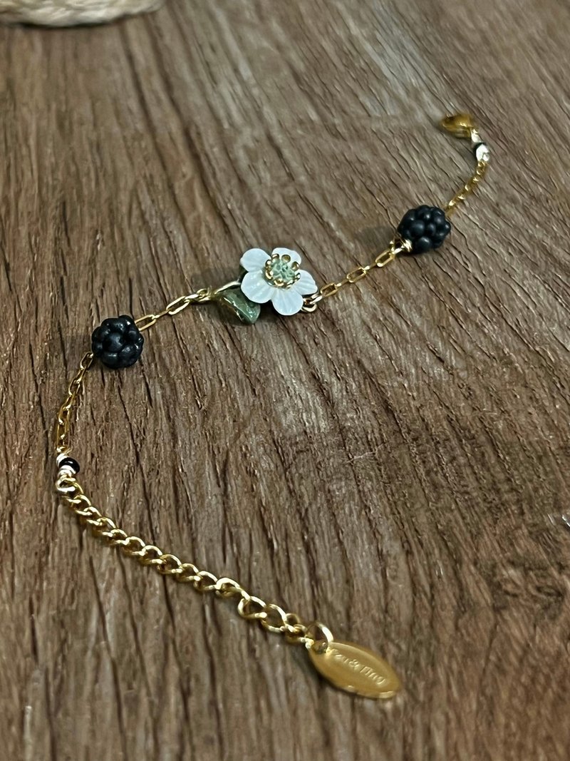 黑莓桑葚花 不鏽鋼鍍金 手鍊 - 手鍊/手環 - 陶 黑色