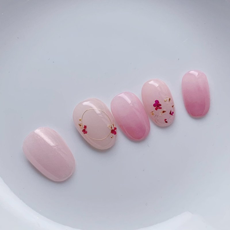 Customized gift dry flower nail patch/wearing nail/custom manicure patch NA 56 - ยาทาเล็บ - วัสดุอื่นๆ สึชมพู