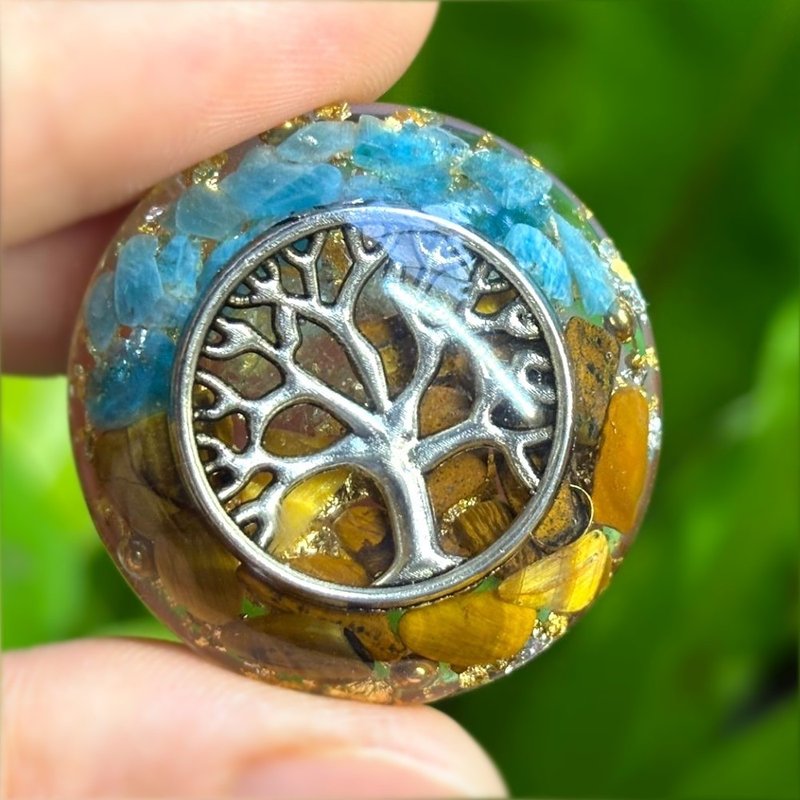 生命之樹奧剛能量盤 金屬銀半球體迷你奧根塔 - 鑰匙圈/鑰匙包 - 水晶 銀色