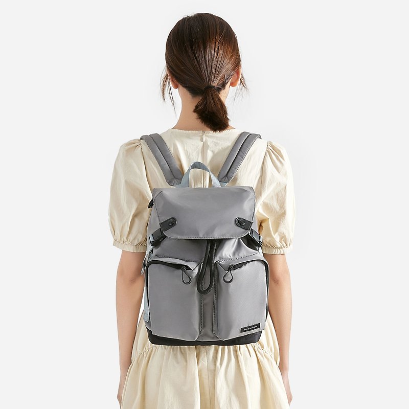 Girls Backpack Travel Lightweight Drawstring Waterproof Backpack School Bag-Light Gray - กระเป๋าเป้สะพายหลัง - ไนลอน สีเทา