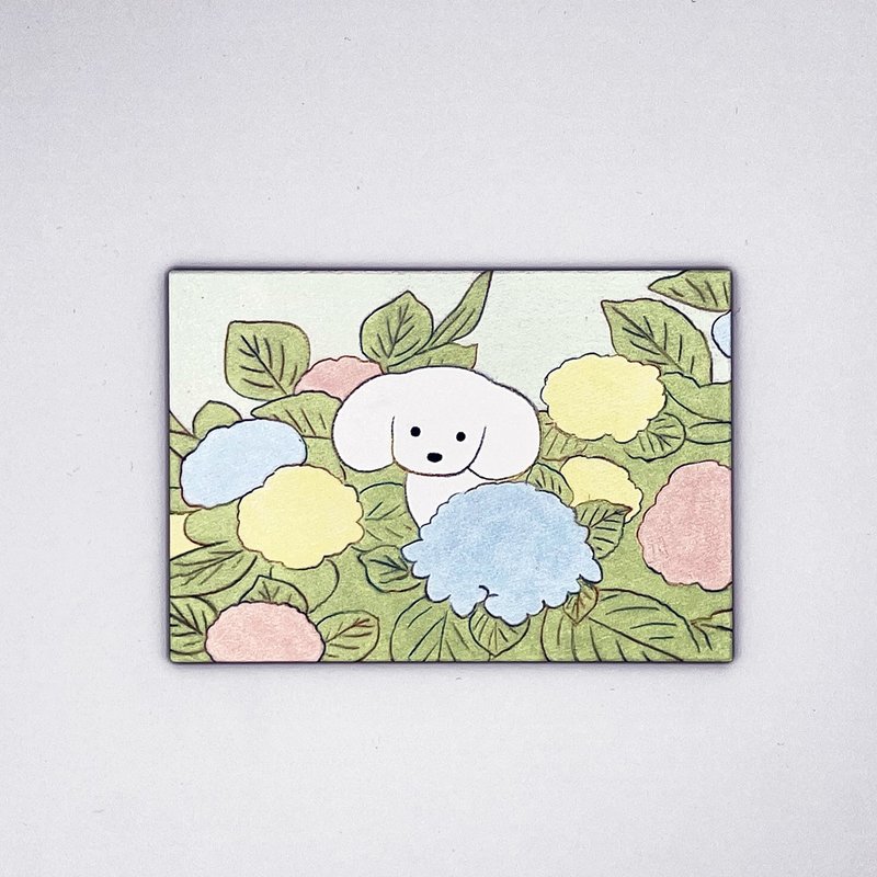 てらおかなつみ　ウッドポストカード　紫陽花と犬 - はがき・メッセージカード - その他の素材 多色