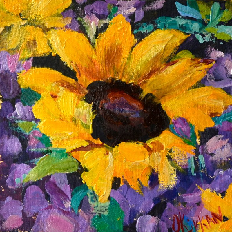 Sunflower Painting Original Floral Art Sunflower Yellow Artwork - โปสเตอร์ - วัสดุอื่นๆ สีเหลือง