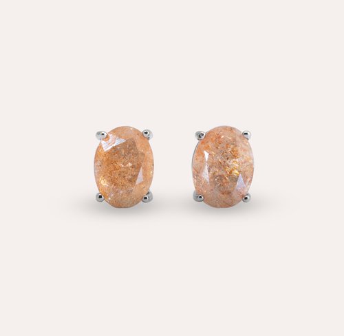 安珠 AND JEWEL 每天配戴的天然寶石 AND 太陽石 橘色 橢圓 6*8mm 耳環 經典系列 Oval E 天然寶石