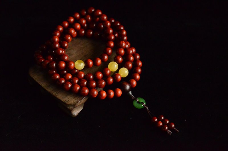 [] Lobular Tan sandalwood fragrance amber honey Wax rosary beads 108 - Bracelets - Wood Red