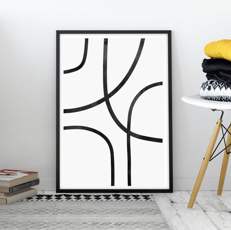 Abstract art, modern art, black decor, black and white, jpg file, minimalist - โปสเตอร์ - วัสดุอื่นๆ สีดำ