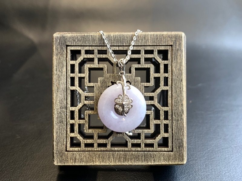 天然石 天然A貨緬甸玉 翡翠 紫羅蘭平安扣 925銀 項鍊 16吋銀鍊 - 項鍊 - 玉石 紫色