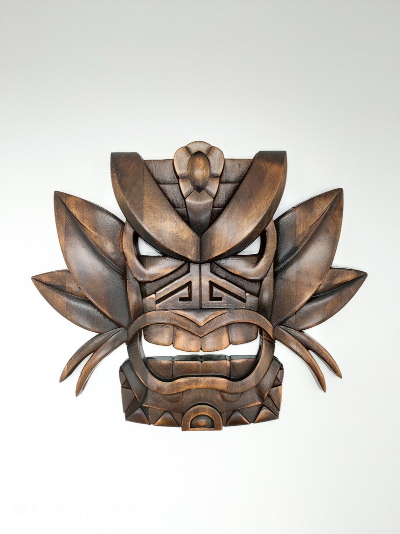 African Wood mask wall art, wood tribal mask, tiki mask wood, carved wood mask - Wood, Bamboo & Paper - Wood Brown