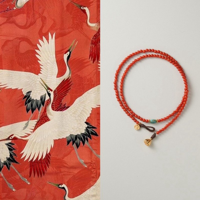 Shannai Original Persimmon Ruyi South Red Turquoise Handmade Necklace Bracelet - Necklaces - Jade Red