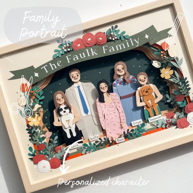 Personalized Paper Cut Family Portrait 4-6 characters - 相框/畫框 - 紙 