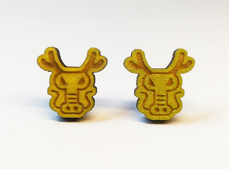 (Golden dragon) color stick earrings - Earrings & Clip-ons - Wood 
