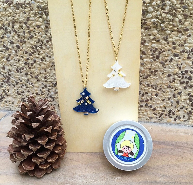 Pista Hill Hand-painted Christmas Tree Necklace / Christmas Limited - Necklaces - Other Materials Blue