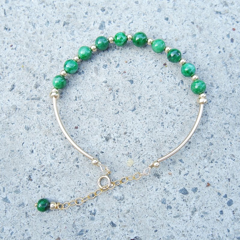Emerald gift，拈翠-緬甸翡翠花青農綠圓珠/14K注金手鍊 - 手鍊/手環 - 寶石 金色