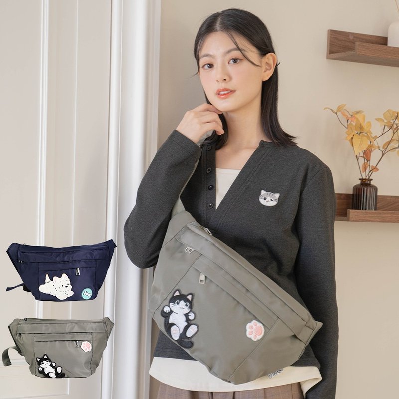 防盜包 賓士貓 高地白梗 單間 後背包 腰包【330102】 - 側背包/斜背包 - 棉．麻 綠色