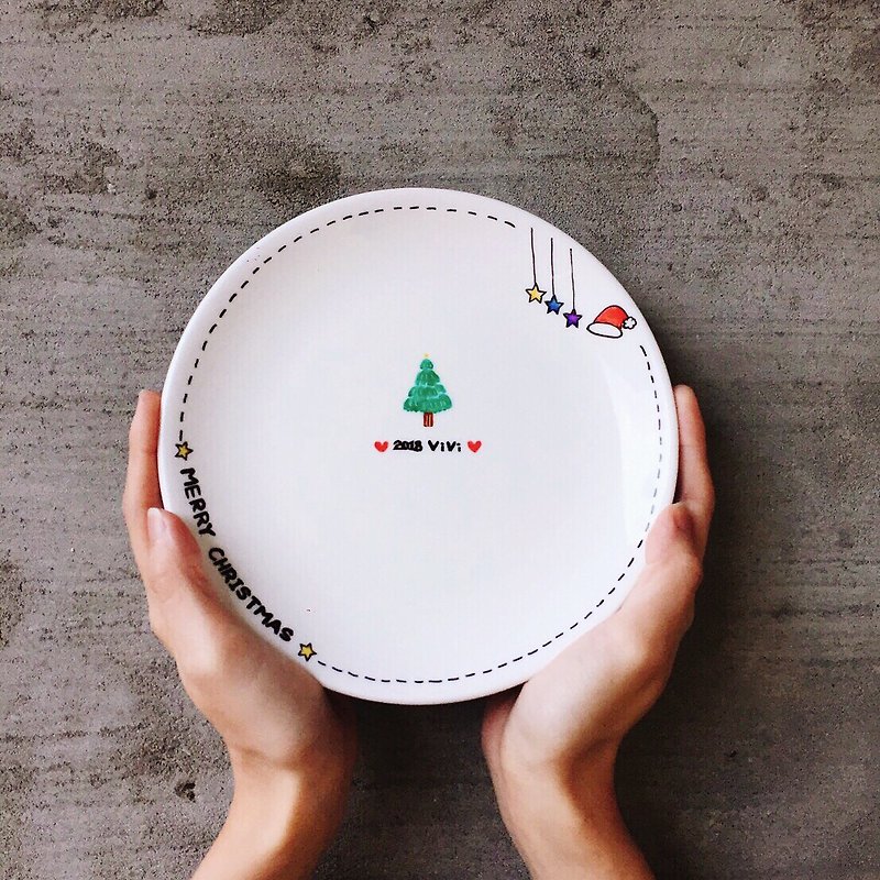 聖誕節-客製化名字 / 聖誕樹馬克杯.盤子(免費聖誕包裝) - 碟子/醬料碟 - 瓷 