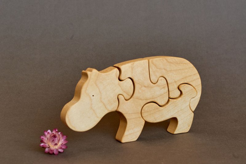 Wooden hippo animal puzzle toy figurine baby - ของเล่นเด็ก - ไม้ สีใส