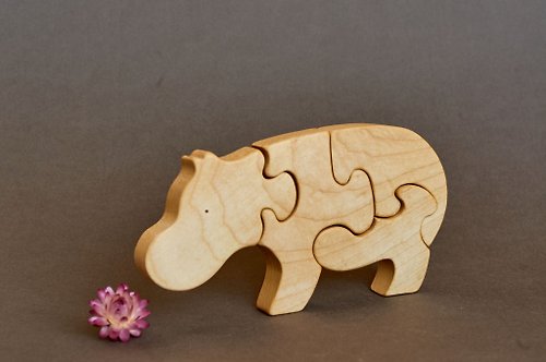 beliwoodtoys Wooden hippo animal puzzle toy figurine baby