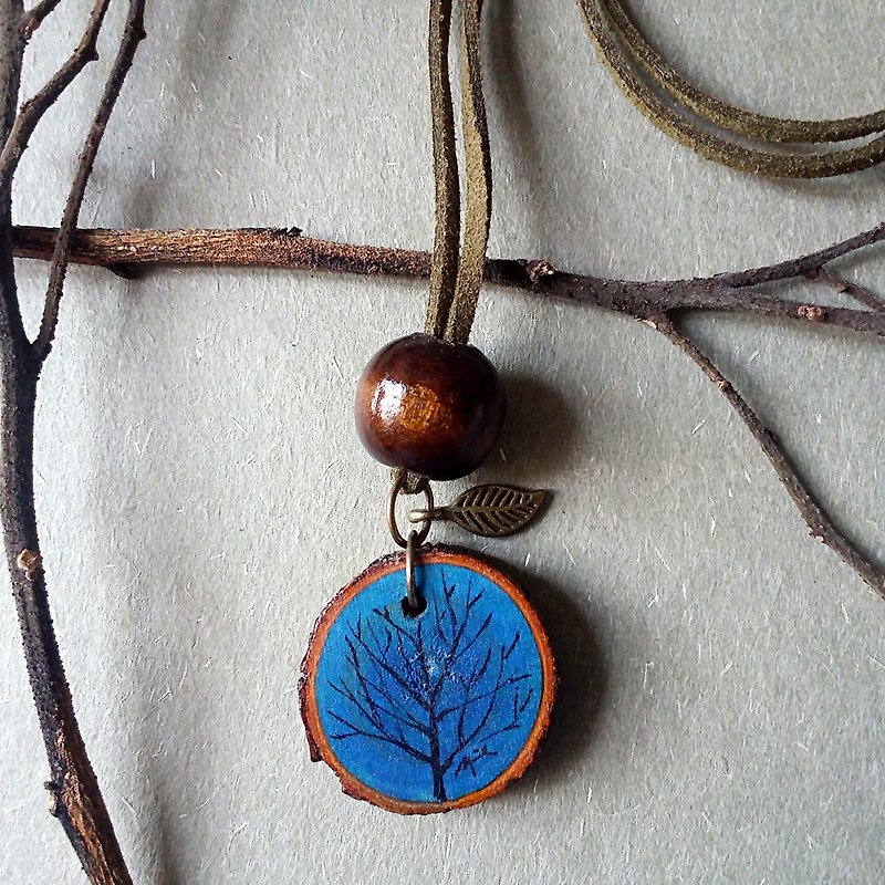 Hand-painted necklace / pendant (tree) - Necklaces - Wood Multicolor