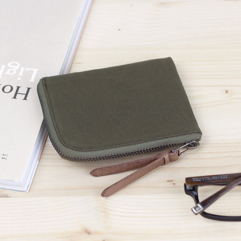 L-shaped short clip/coin purse/Japanese canvas--olive green - Wallets - Cotton & Hemp Green