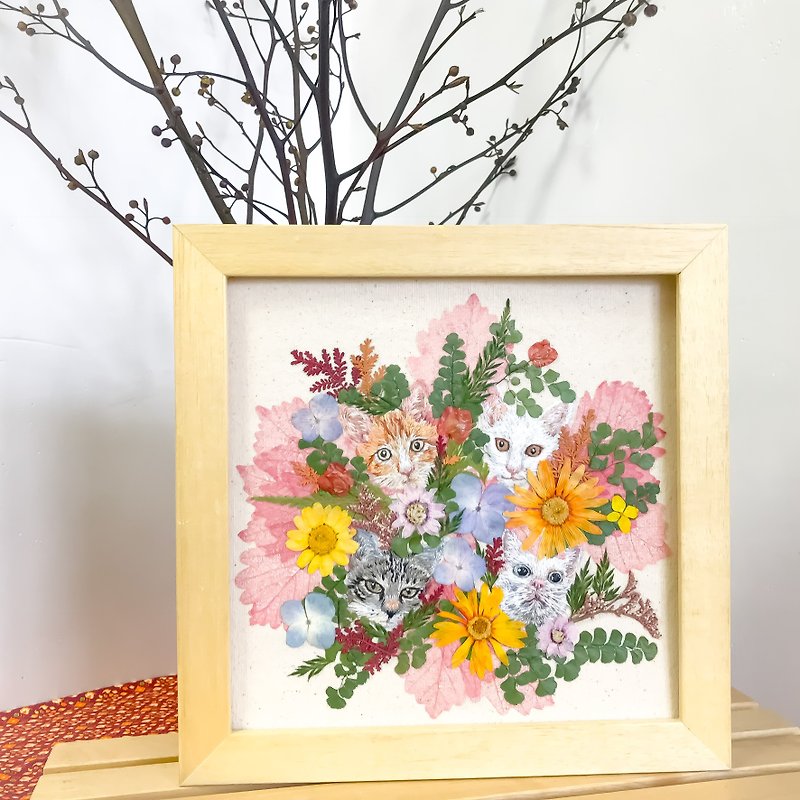 Custom-made embroidery animal pressed flower frame painting - Customized Portraits - Thread Multicolor