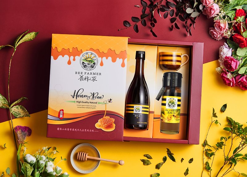 Chumi Golden Vinegar Honey Gift Box Type B (Royal Golden Milled Longan Honey 425g + Honey Vinegar Series) - Honey & Brown Sugar - Glass Gold
