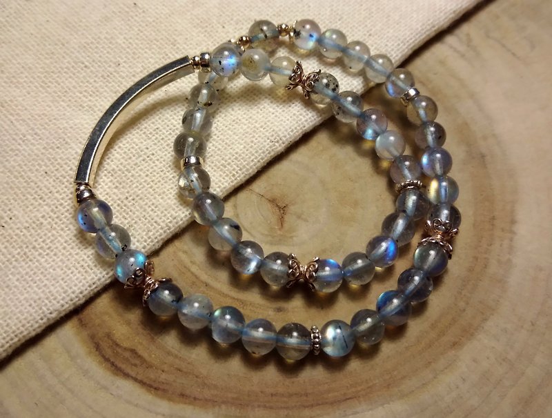 [Bracelet series] double circle color stretch stone bracelet - Bracelets - Gemstone Gray