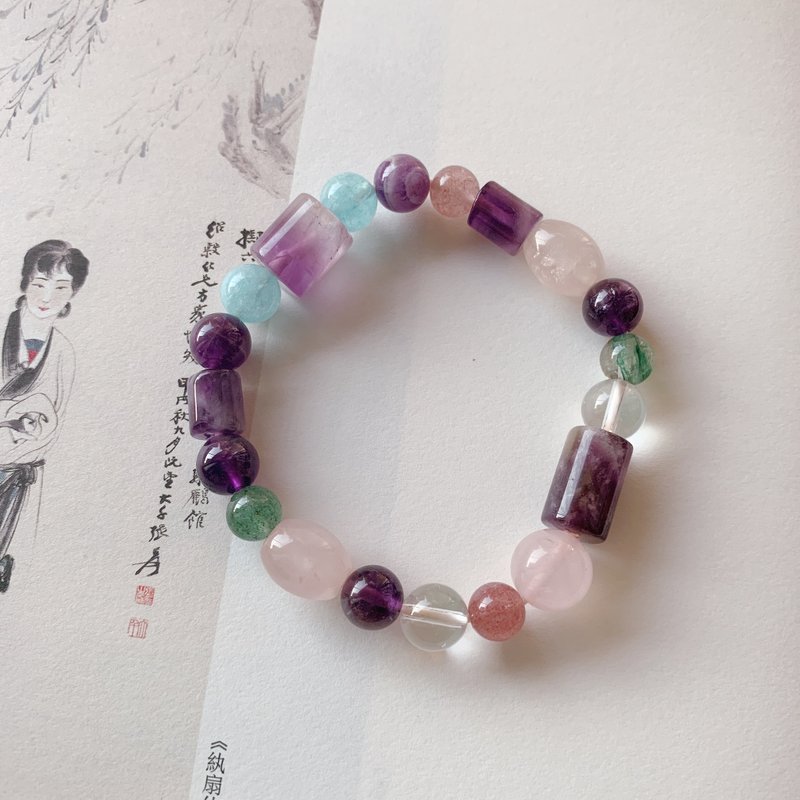 售完供欣賞 書寫青瓦牆 / 海藍寶紫水晶粉水晶綠紅草莓晶白粉手鏈 - 手鍊/手環 - 水晶 多色