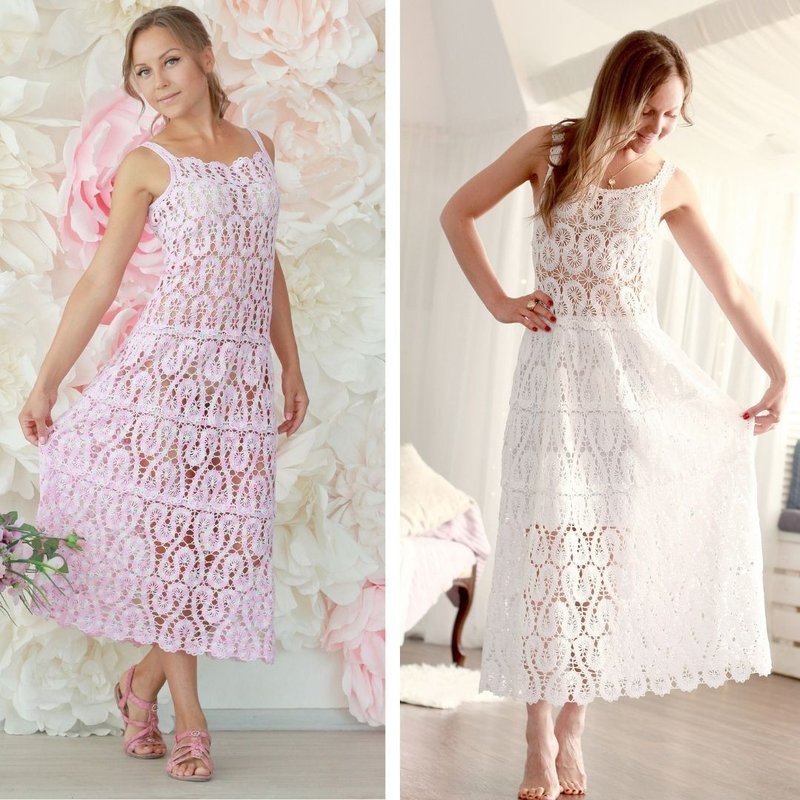 Crochet beach maxi summer dress Maya for woman pattern  digital download - Knitting, Embroidery, Felted Wool & Sewing - Cotton & Hemp White