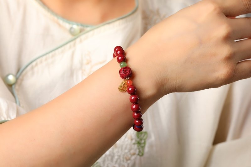 天然原鉱朱砂の逸品、紫金砂シングルブレスレット。朱砂含有量95%以上。 - ブレスレット - 宝石 