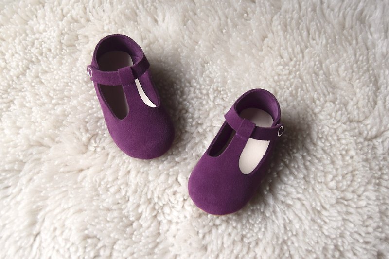 Purple Baby Girl Shoes, Baby Moccasins, Leather Mary Jane T Strap, Infant Booties, Baby Moccs, Handmade Suede Crib Shoes, Baby Shower Gift - Kids' Shoes - Genuine Leather Purple