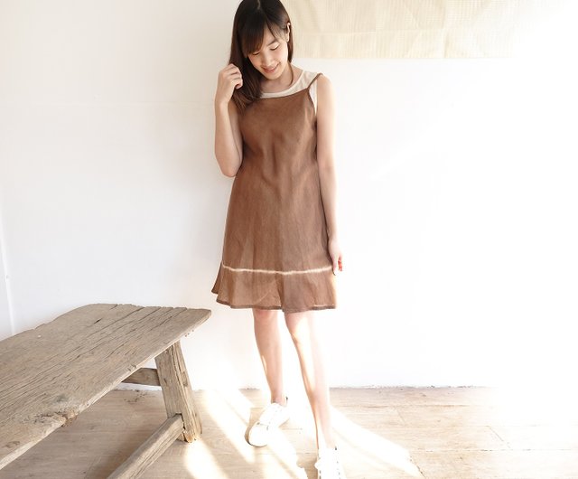 Natural Dyed Thai Saloo Cotton Knee Length Dresses Brown Color Shop Tan Studio One Piece Dresses Pinkoi