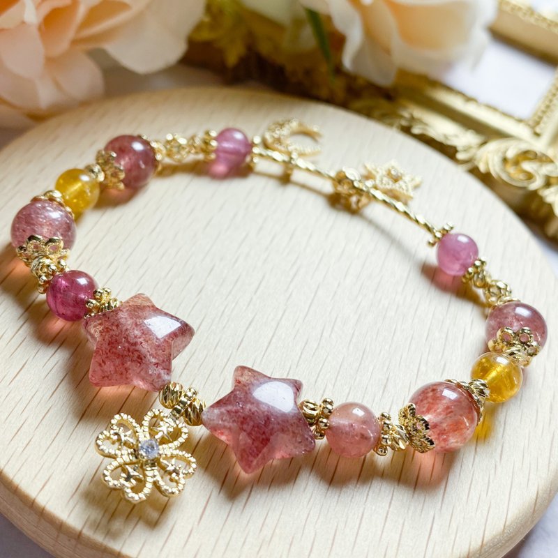 [Customized Model 01] Tourmaline Strawberry Crystal Bracelet DIY Bracelet Design - Customized Gift - Bracelets - Semi-Precious Stones 