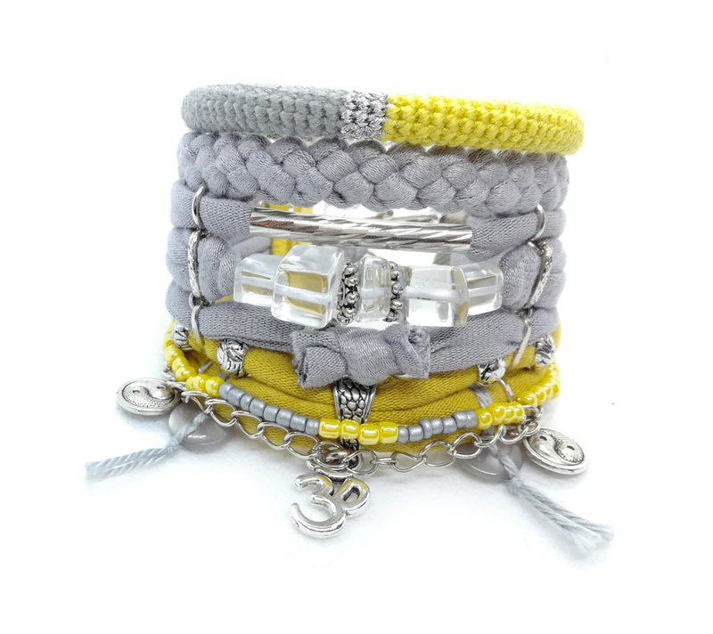 Natural Stone Ohm Bracelet Gray Yellow Bohemian Street Style Stack - Bracelets - Crystal Gray