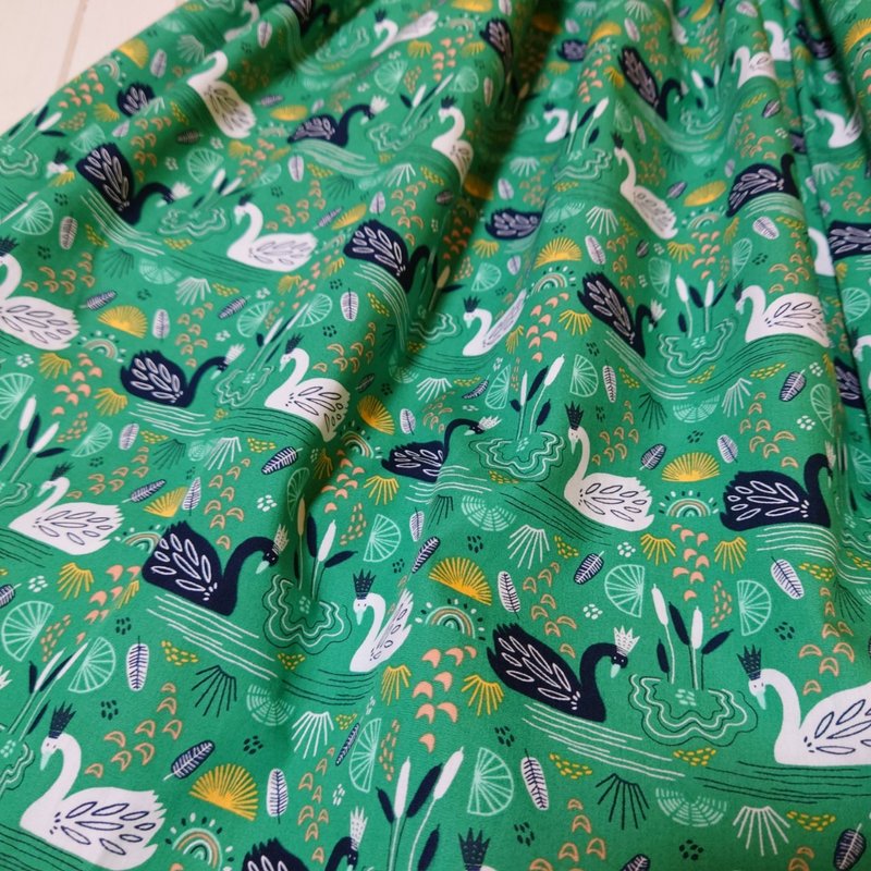 【受注制作】swan スカート ss23 Green USAcotton 日本製 輸入生地 ロングスカート 白鳥 黒鳥 Free size SS 23 - 裙子/長裙 - 棉．麻 綠色