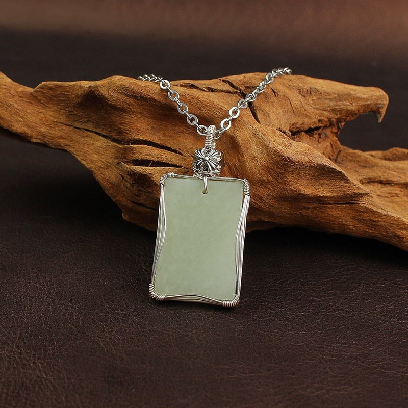 Designer handmade limited edition | Ping'an Jade Pei | Hetian Jade Pei - Necklaces - Jade White