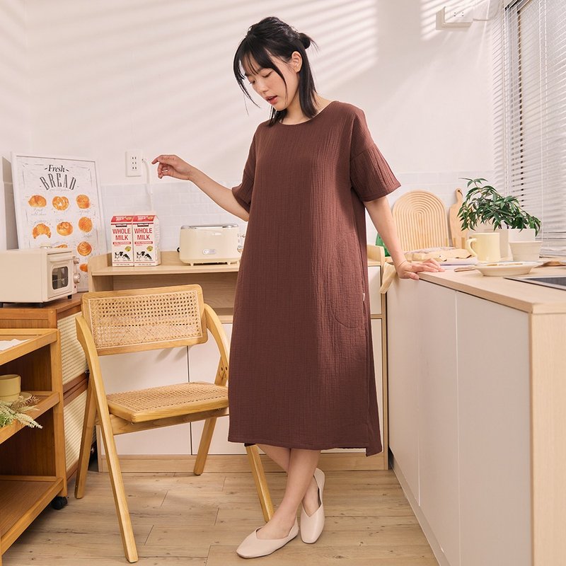 純棉透氣三重紗繭型洋裝-共2色 - 睡衣/居家服 - 棉．麻 多色
