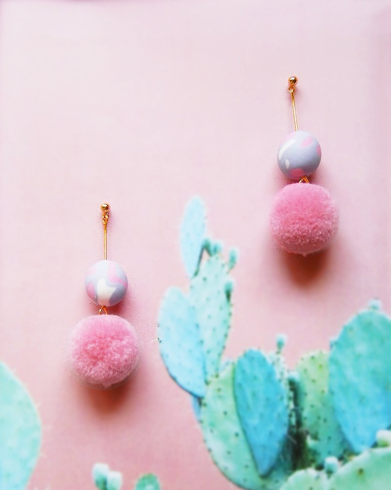 *coucoubird*sweetheart-macaron purple pink hairy earrings - Earrings & Clip-ons - Wool Pink