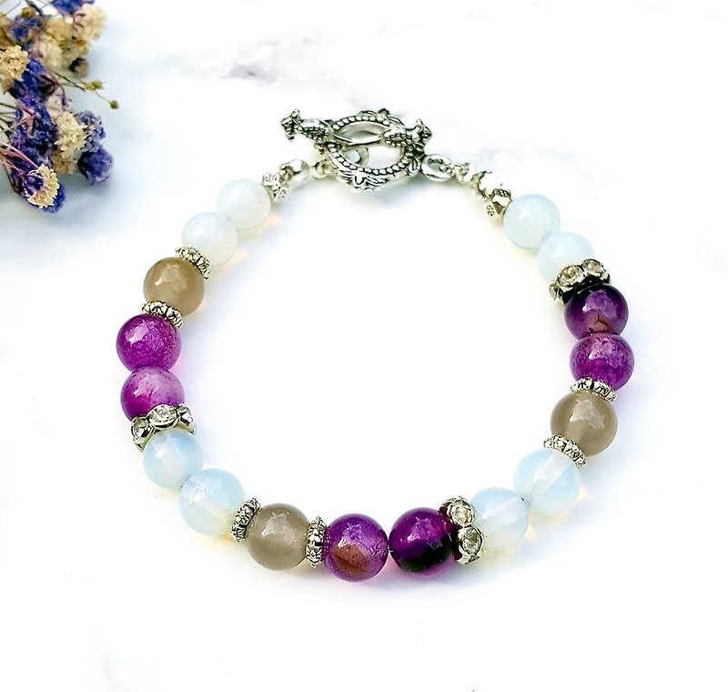 <Courage Light Wheel-Purple Light> Purple Striped Agate x Opal x Grey Agate Bracelet Customized Gift - Bracelets - Semi-Precious Stones Purple