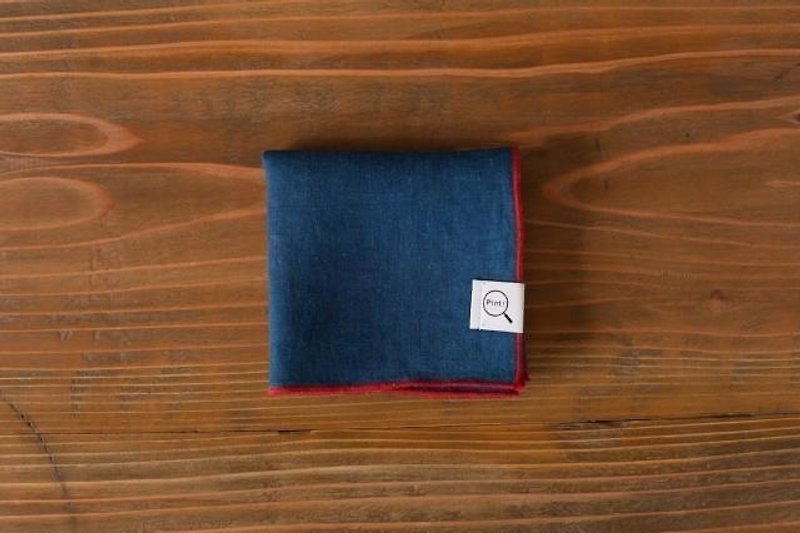 The indigo dyeing organic linen handkerchief (solid color: pale blue-green) - เสื้อยืดผู้ชาย - ผ้าฝ้าย/ผ้าลินิน สีน้ำเงิน