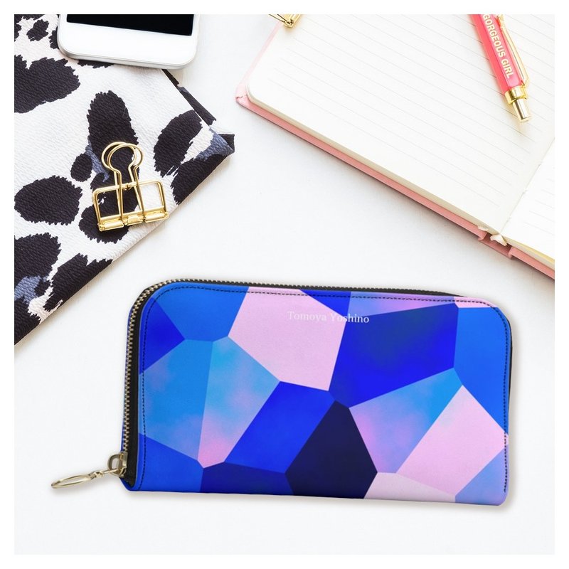 Dreamy cute pattern long wallet pouch genuine leather - กระเป๋าสตางค์ - หนังแท้ หลากหลายสี