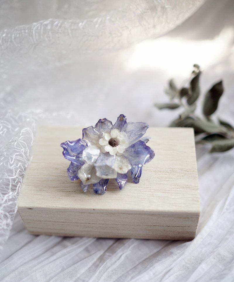Plants & Flowers Brooches Blue - dried flower French white plum Ixodia + blue delphinium brooch