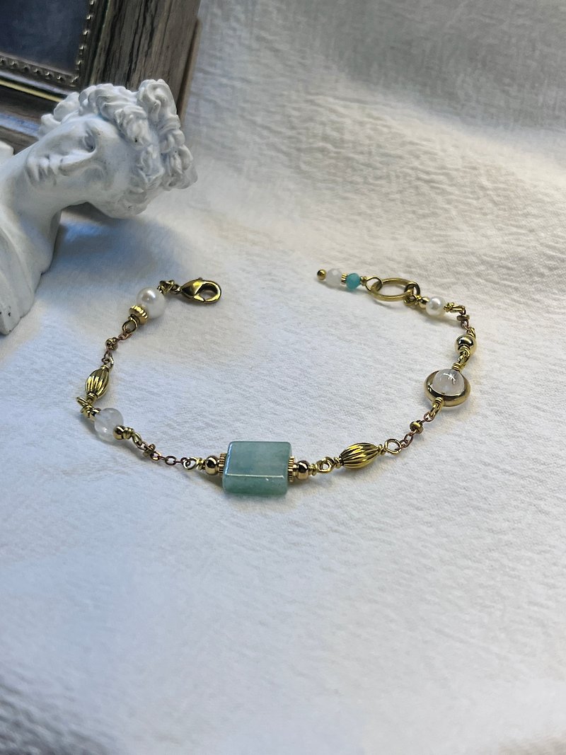 Bronze Bracelet | Jade | Moonstone | Freshwater Pearl | - Bracelets - Copper & Brass 