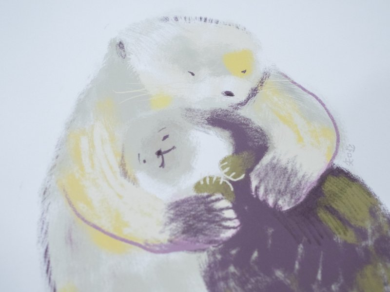 限量 / 藝術微噴複製畫 / 海獺 / 擁抱 / 晚安 / 裝飾 - 海報/掛畫/掛布 - 紙 