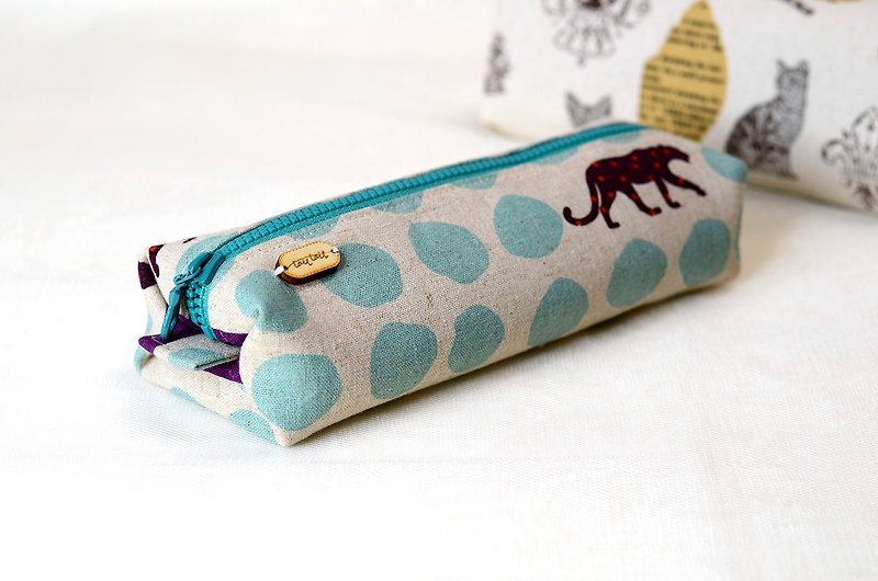 Handmade Pencil case / Cosmetic bag / Storage bag # Leopard-grey - Pencil Cases - Cotton & Hemp 