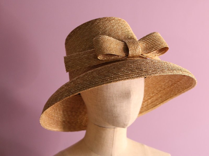 Straw Hat with big Ribbon "Greta" - Hats & Caps - Other Materials Khaki
