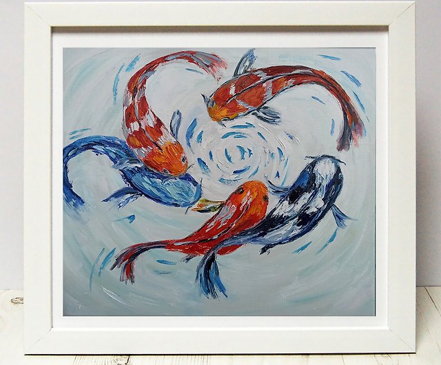 魚の油絵 鯉の魚 オリジナルアート インパストペインティング 